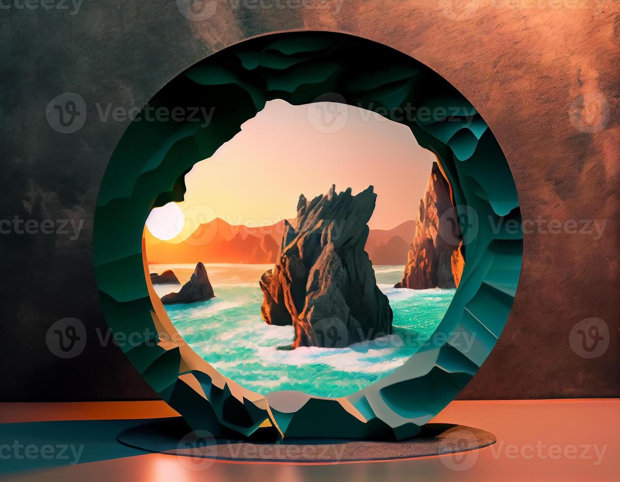 Abstract 3d podium for product presentation with geometric shapes, Empty round podium,Platforms for product presentation show new product background. photo