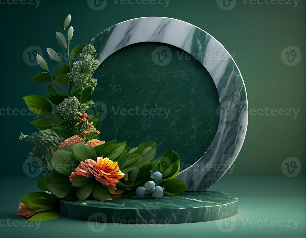 Abstract 3d podium for product presentation with geometric shapes, Empty round podium,Platforms for product presentation show new product background. photo