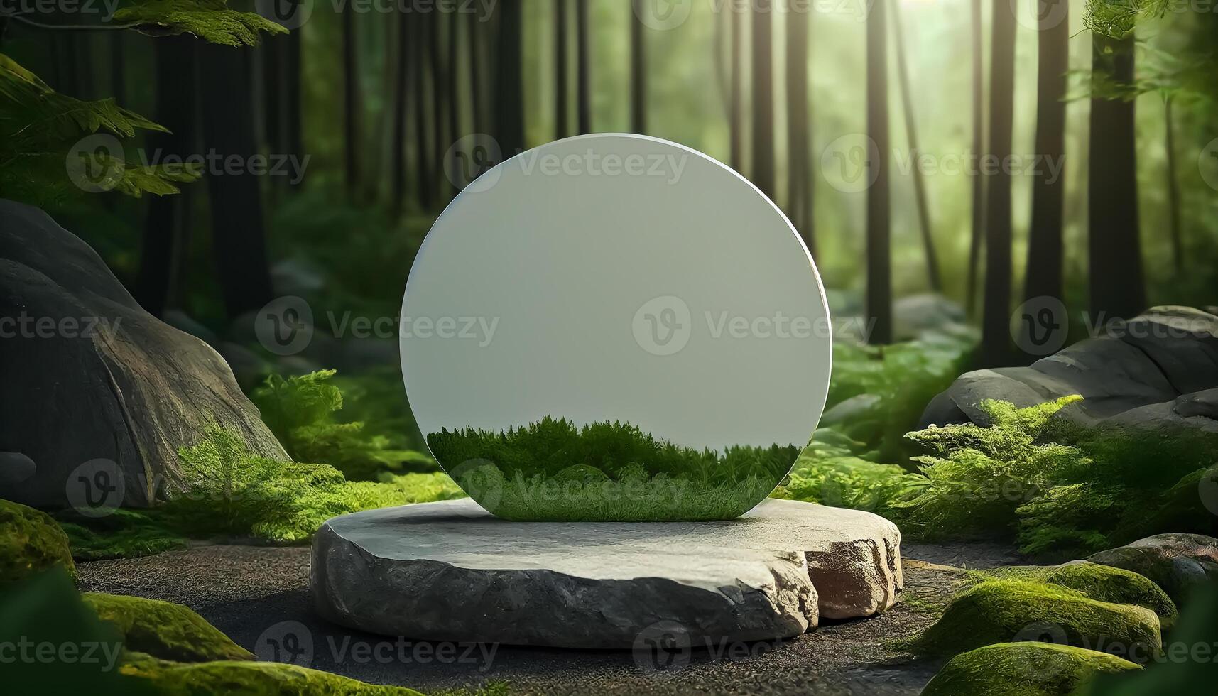 Abstract 3d podium for product presentation with geometric shapes, Empty round podium,Platforms for product presentation show new product background. photo