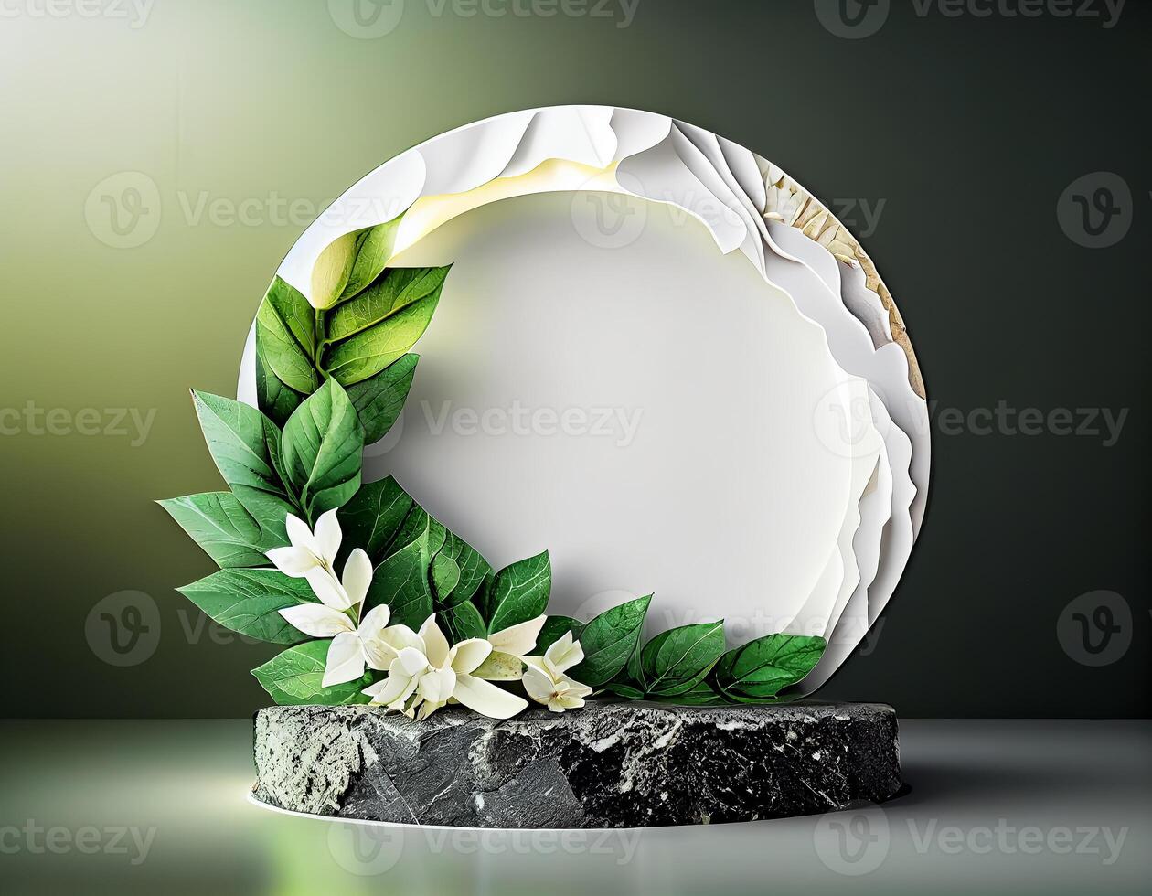 Abstract 3d podium for product presentation with geometric shapes, Empty round podium,Platforms for product presentation show new product background. photo