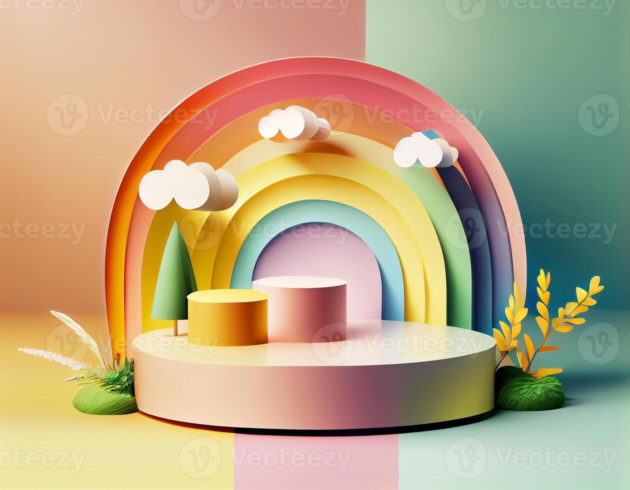 Abstract 3d podium for product presentation with geometric shapes, Empty round podium,Platforms for product presentation show new product background. photo