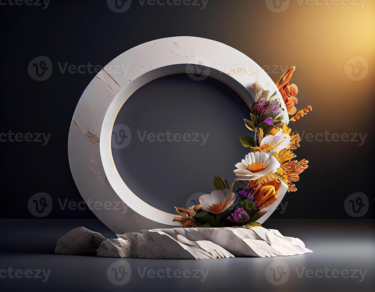 Abstract 3d podium for product presentation with geometric shapes, Empty round podium,Platforms for product presentation show new product background. photo