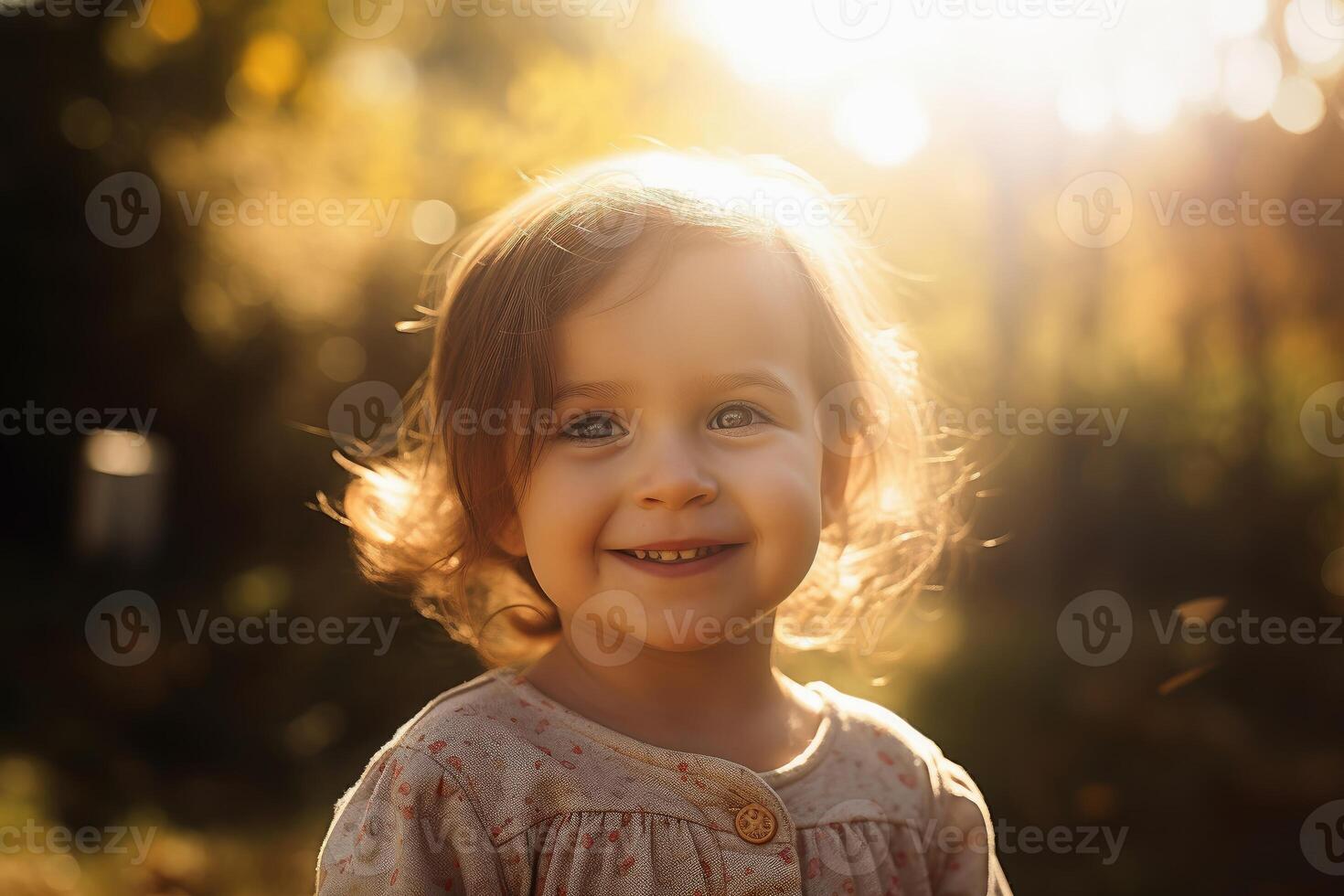 A portrait of happy smiling girl on a sunny day created with technology. photo