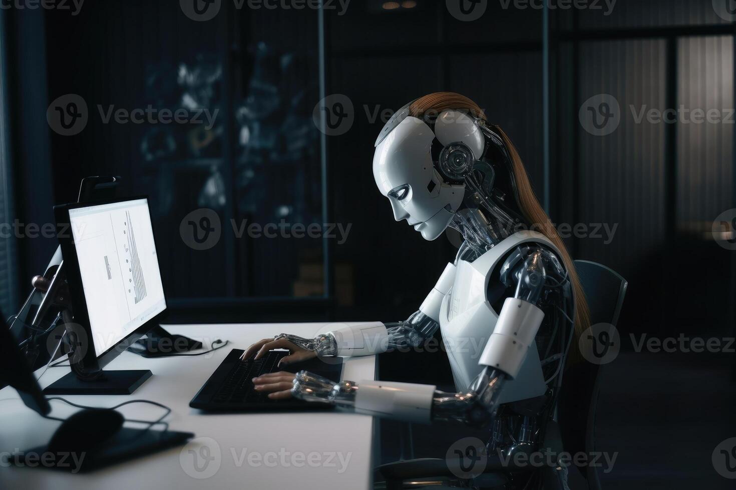 An office worker using artificial intelligence created with technology. photo