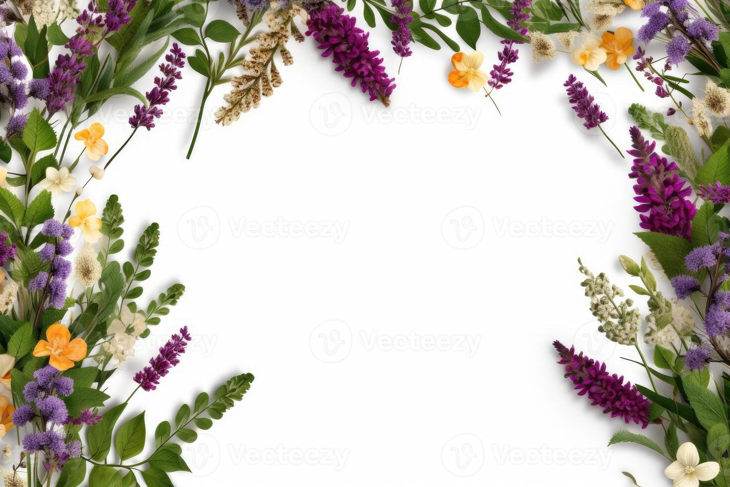 Beautiful floral onrament frame on a white background created with technology. photo