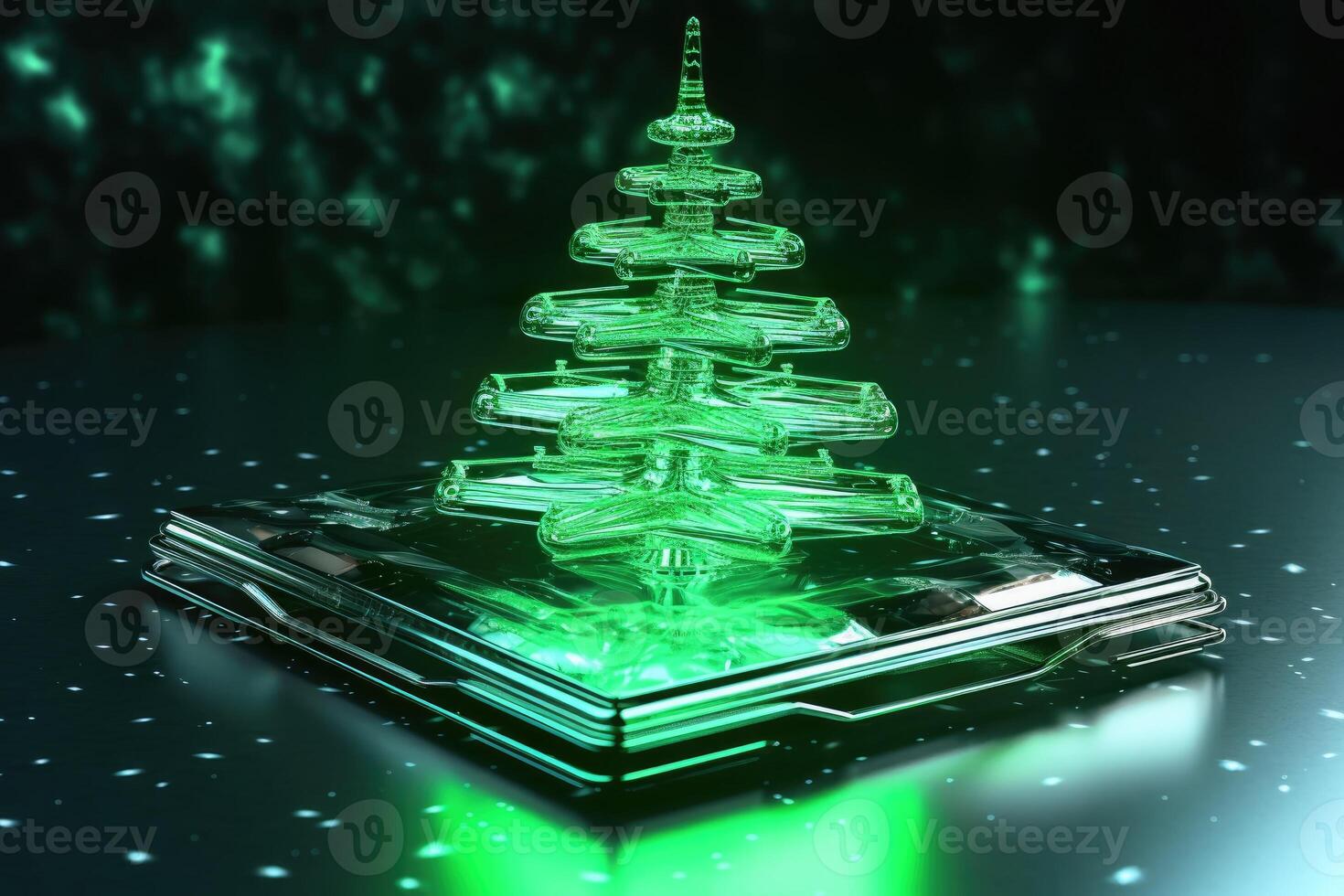 Futuristic christmas tree created with technology. photo