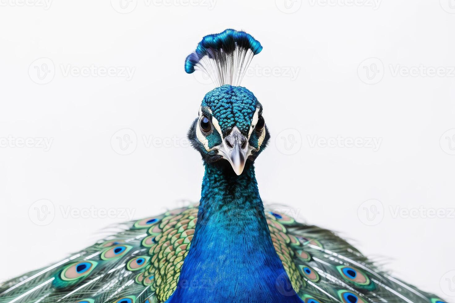 A beautiful peacock on a white background created with technology. photo