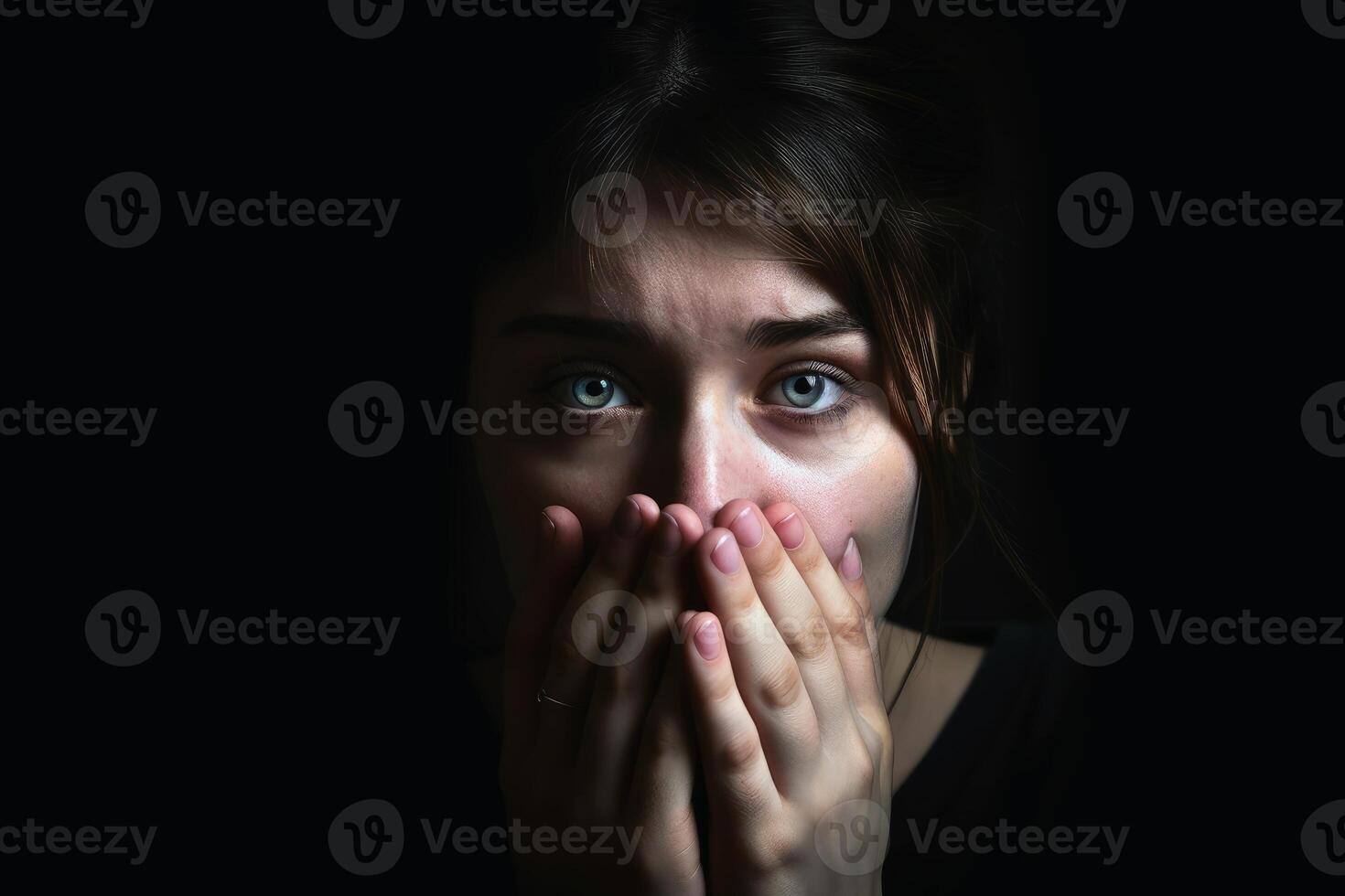 Face palm portrait of a woman created with technology. photo