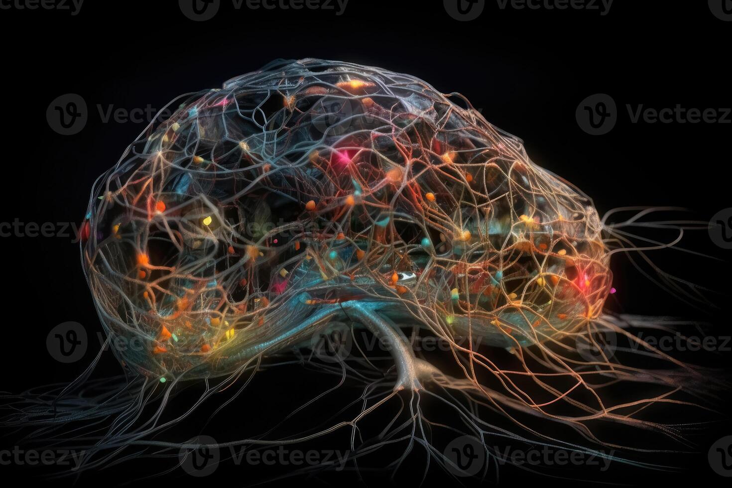 A representation of neuroplasticity the human brain created with technology. photo