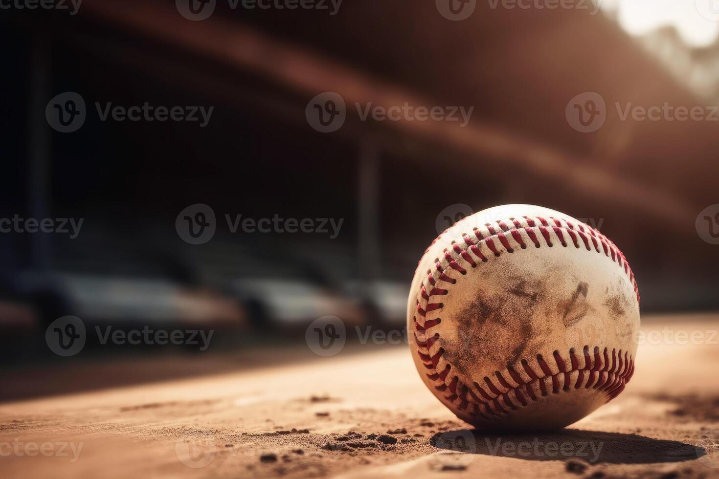 Close up of a baseball with a playfield background created with technology. photo