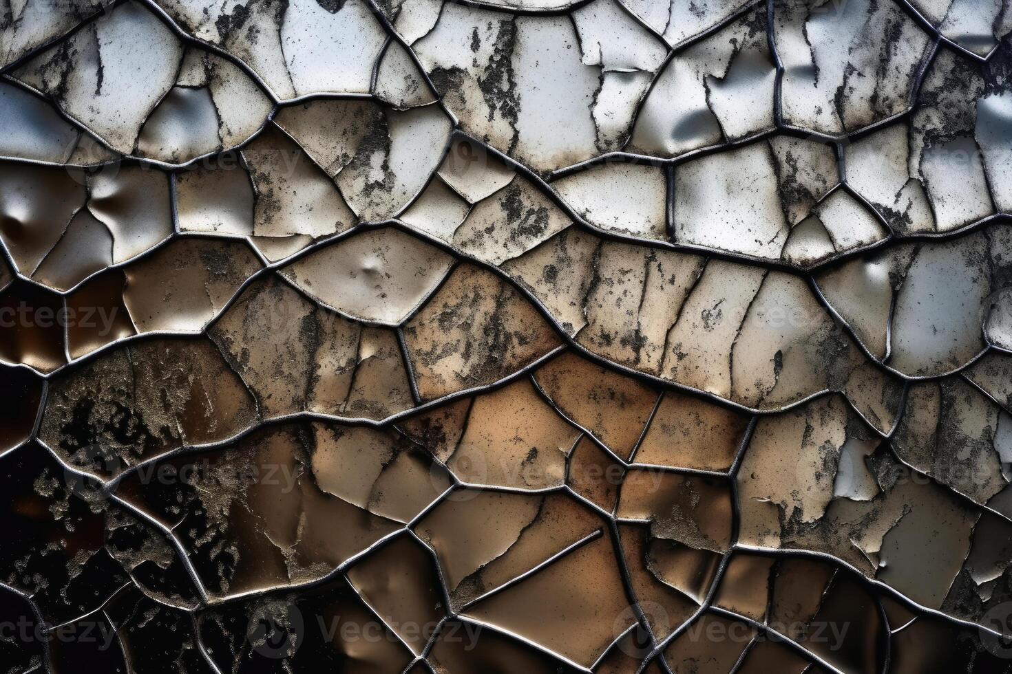 Shiny cracked metal background texture created with technology. photo