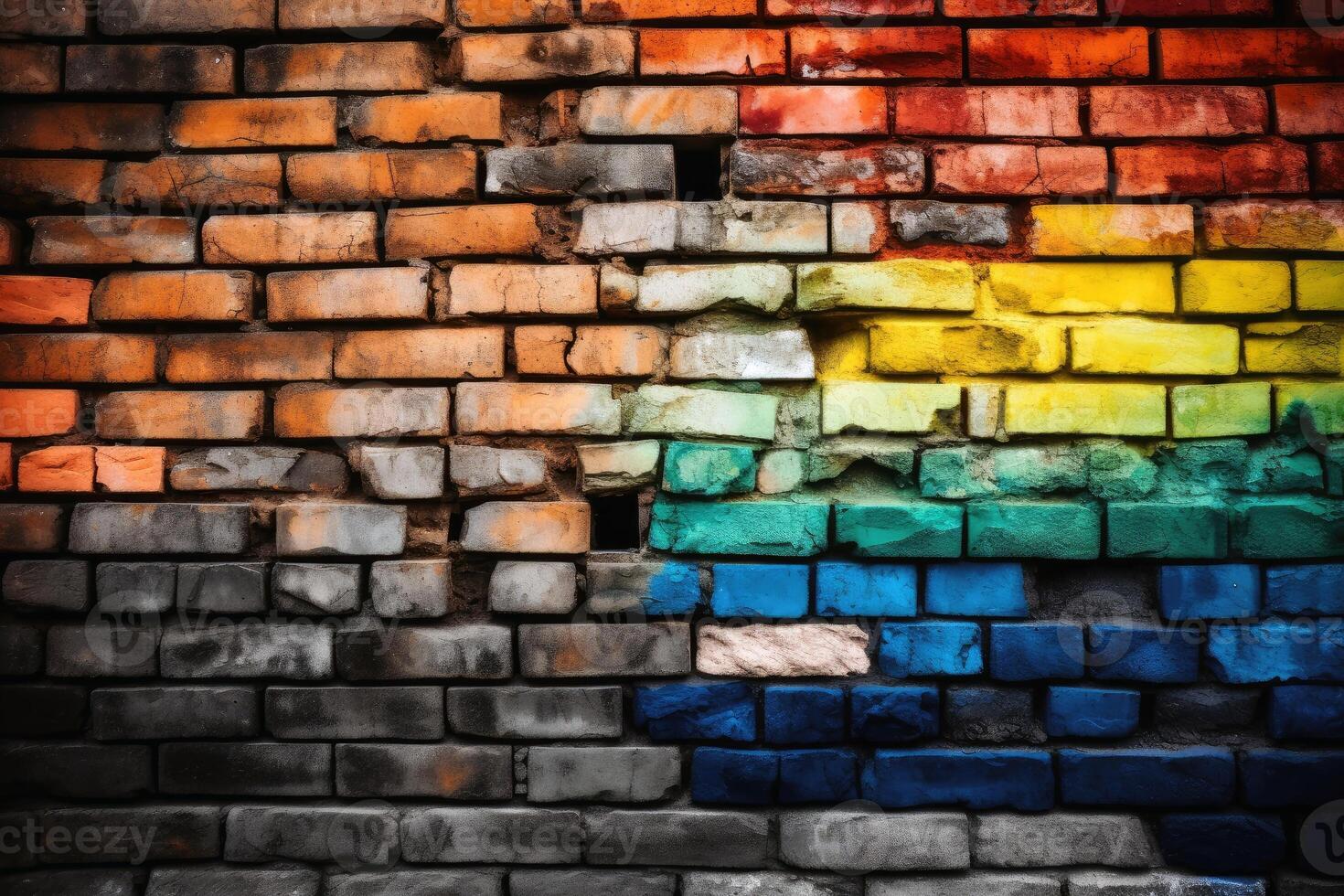 Colorful brick wall background texture created with technology. photo