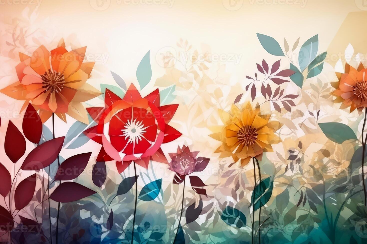 Abstract paper artwork of flowers in watercolor style with a paper texture created with technology. photo