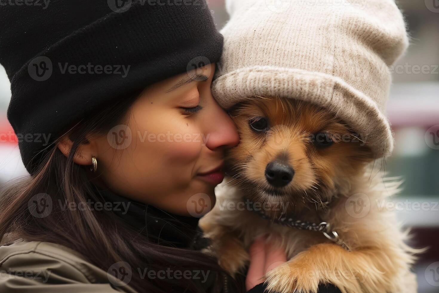 A Woman kissing her beloved dog created with technology. photo