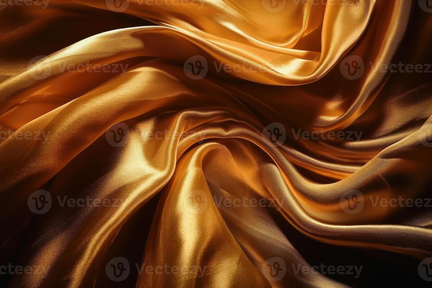 Soft and waving background made of golden silk cloth created with technology. photo