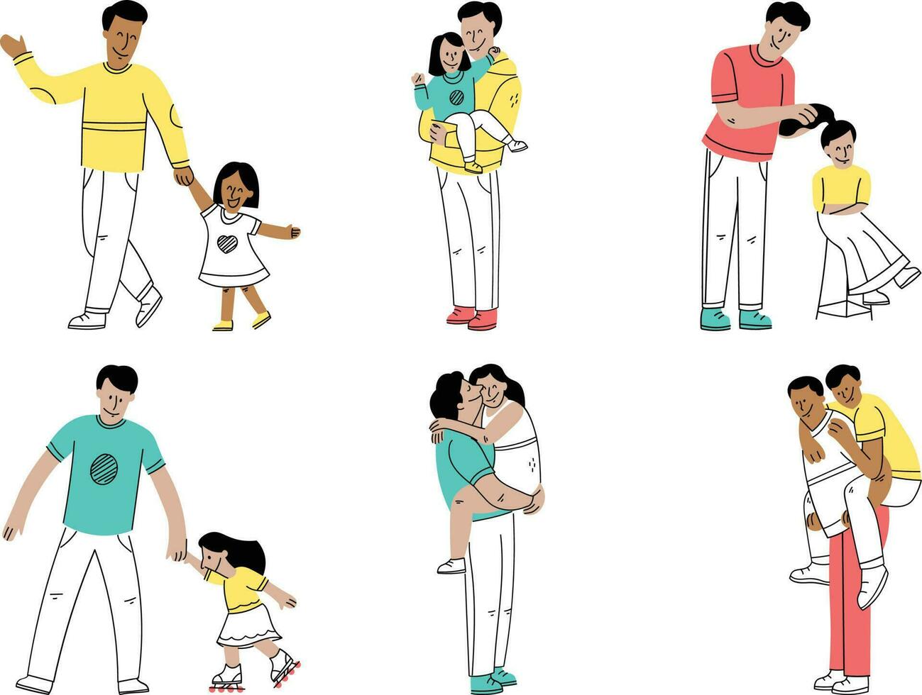 set of people. Dad Daughter .  Father Love Daughter . Father's Day. Vector illustration