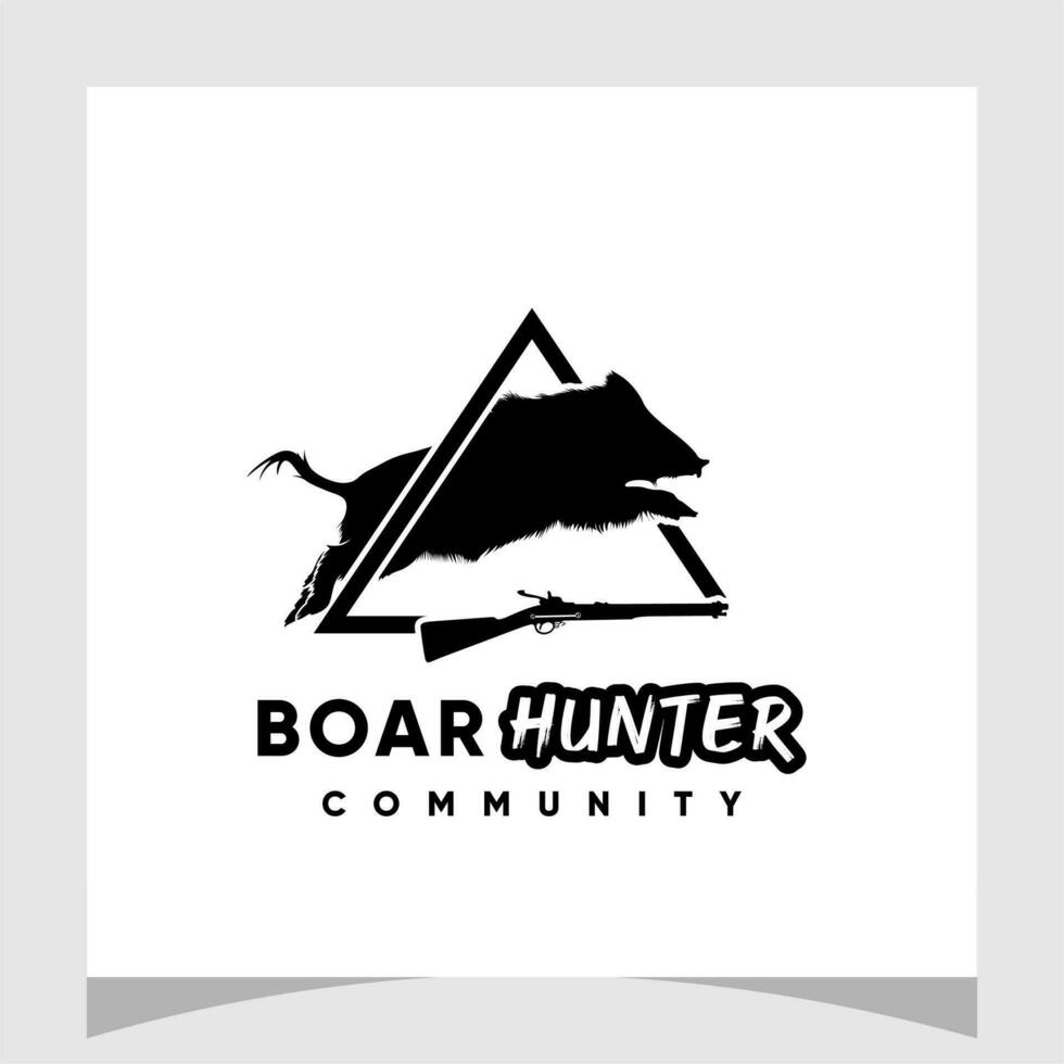 Boar Hog Pig And Rifle For The Jungle Hunter Logo. Pig Hunt Logo Design Inspiration Vector