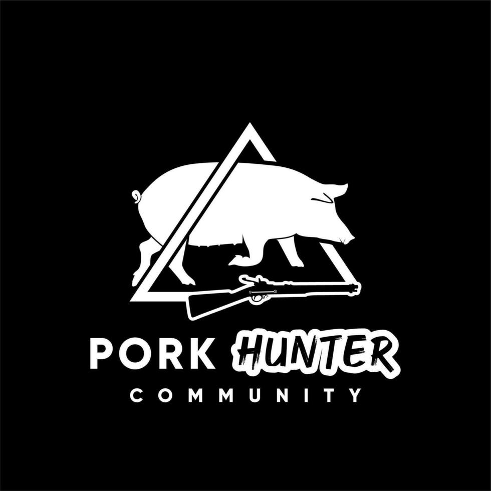 Boar Hog Pig And Rifle For The Jungle Hunter Logo. Pig Hunt Logo Design Inspiration Vector