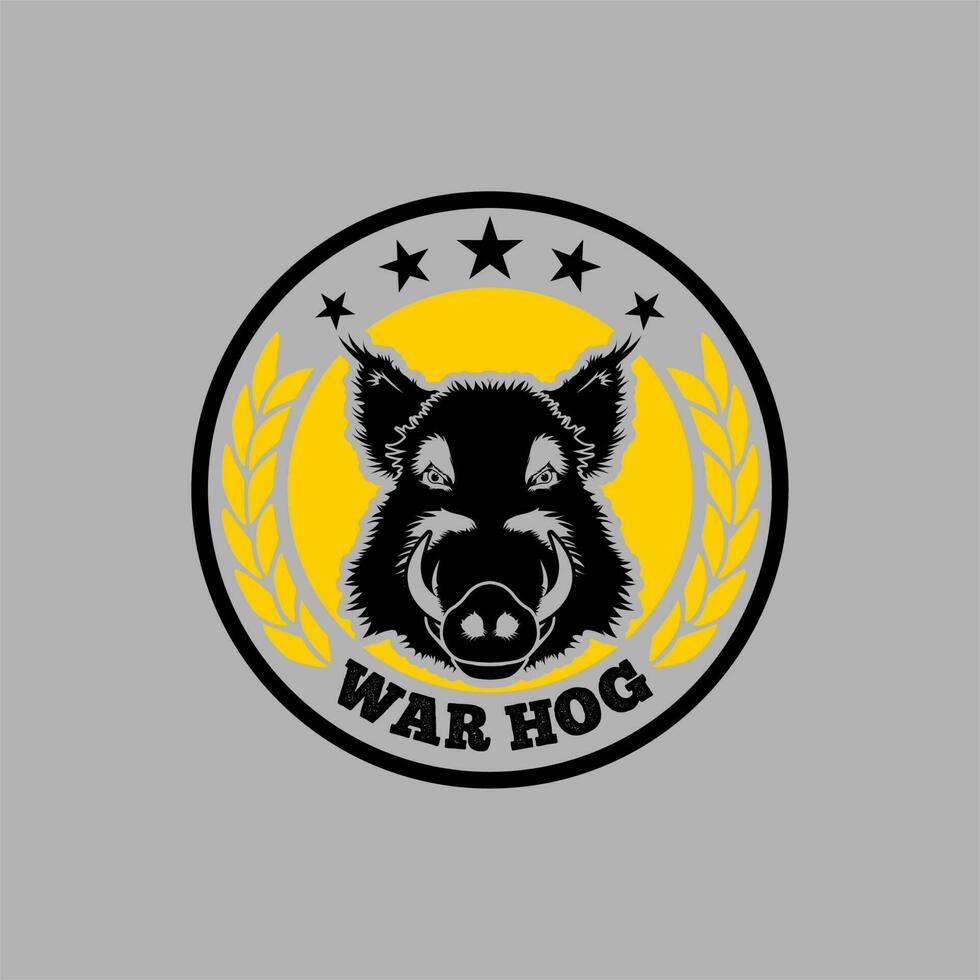 Boar head medal in laurel wreath design vector, Logo Coin with boar head vector