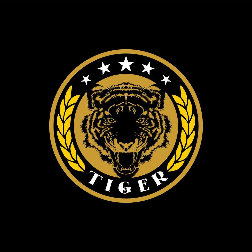 tiger medal logo vector, military symbol lion head with laurel design inspiration vector