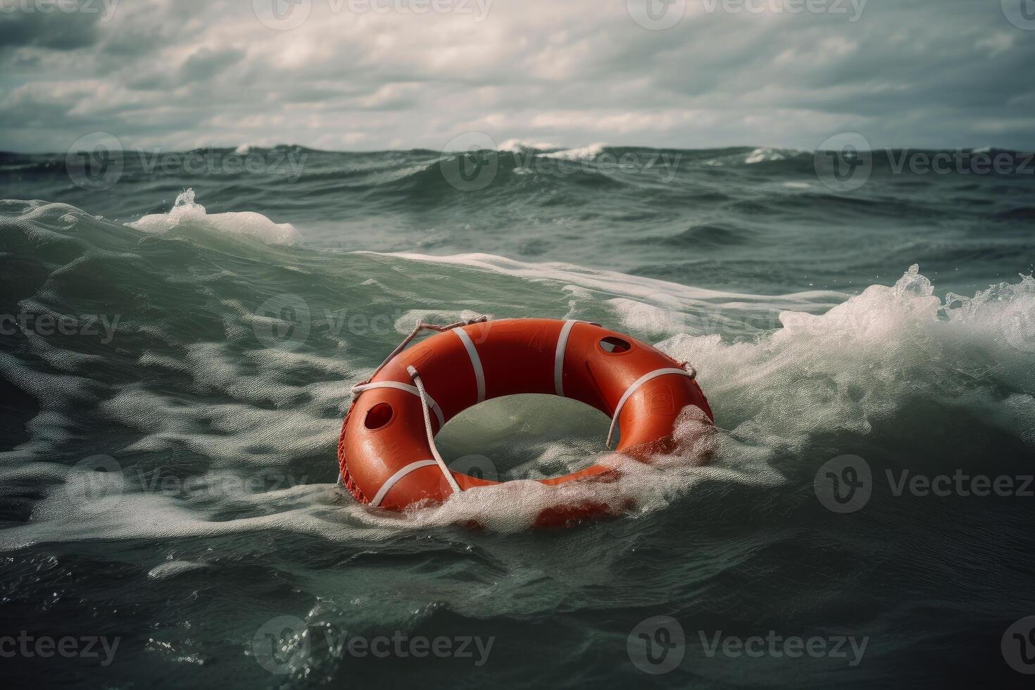 Lifebuoy on a stormy water created with technology. photo