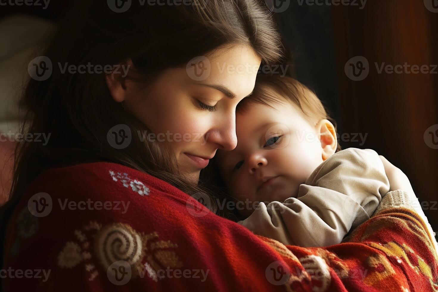 A mother holding her baby in her arms created with technology. photo