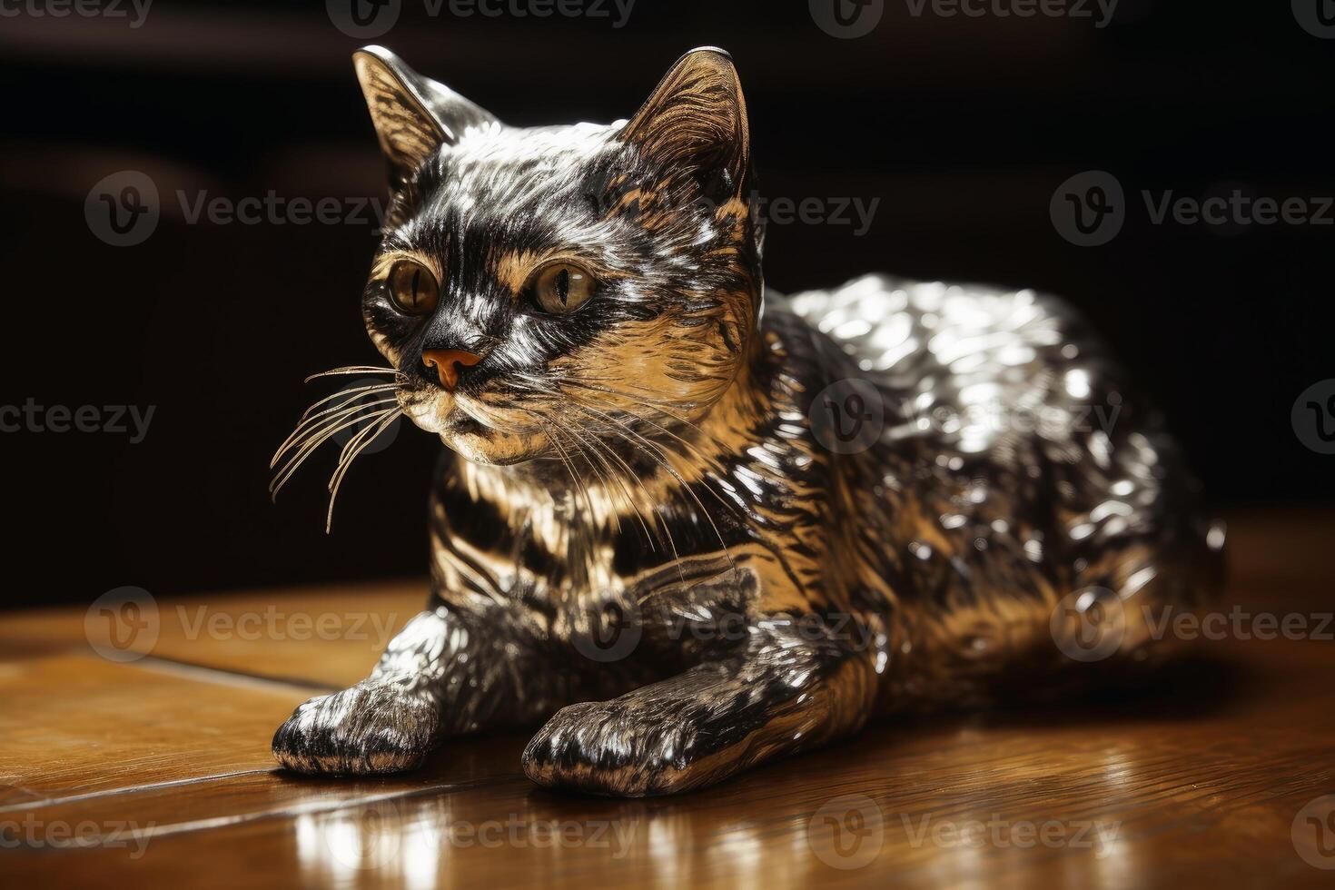 A cat made of liquid mercury created with technology. photo