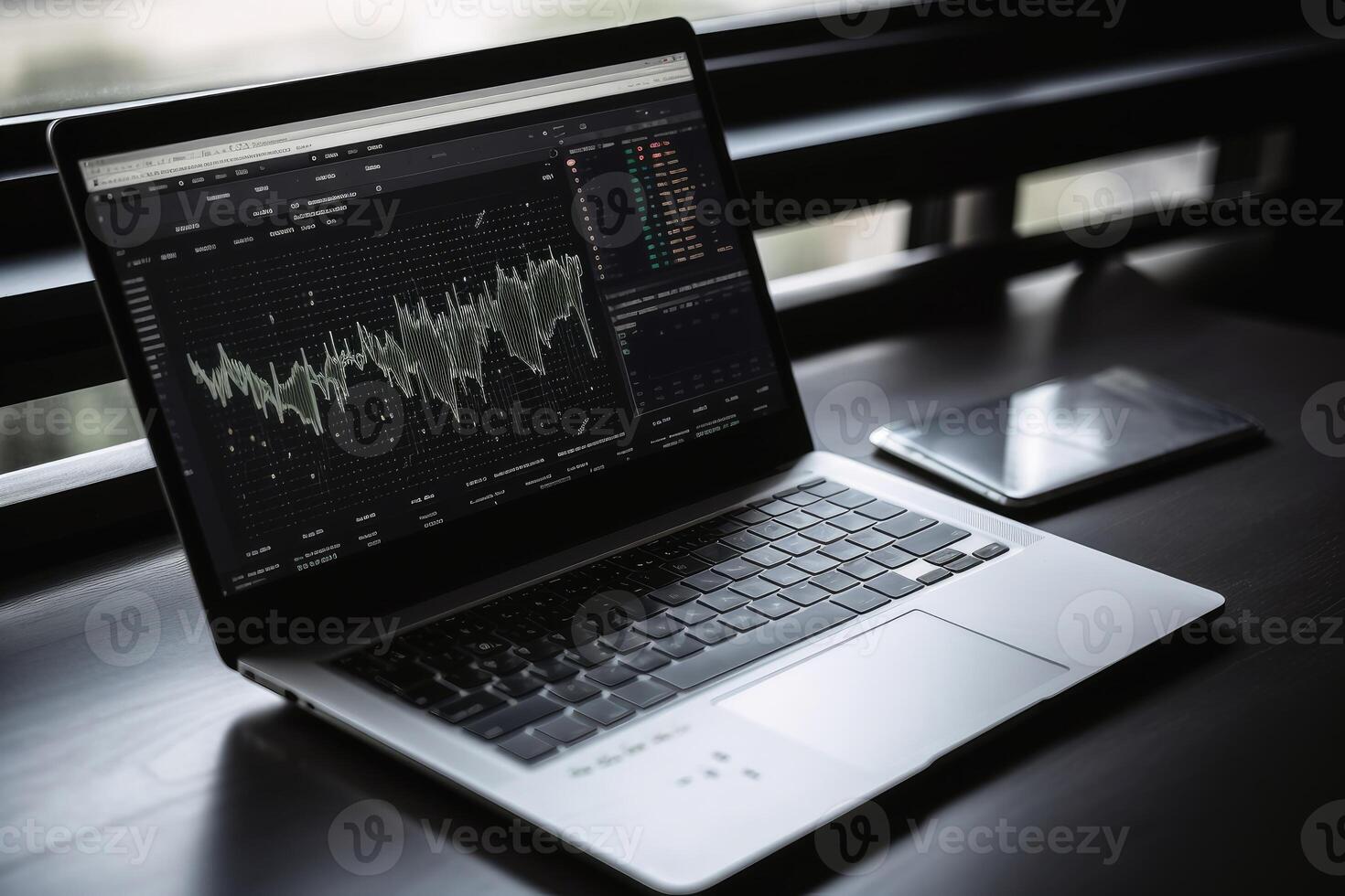 A Laptop and analytical data digital art created with technology. photo
