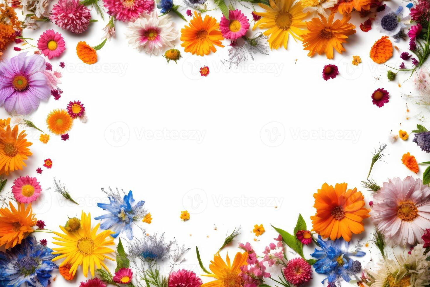 Beautiful floral onrament frame on a white background created with technology. photo