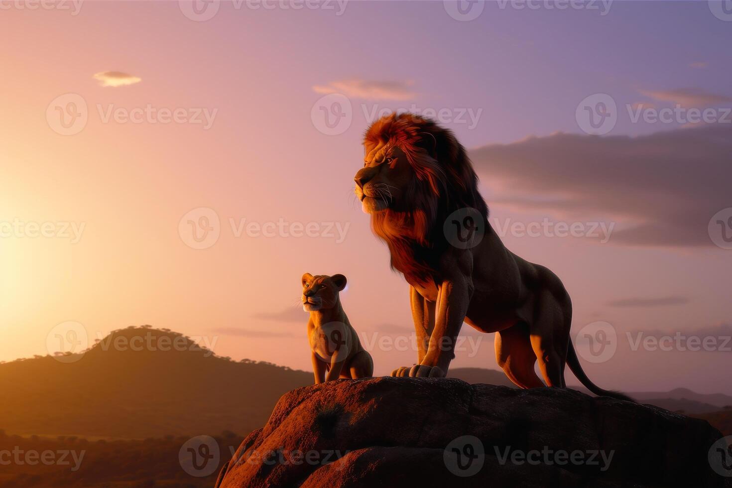 Lions sunset view created with technology. photo