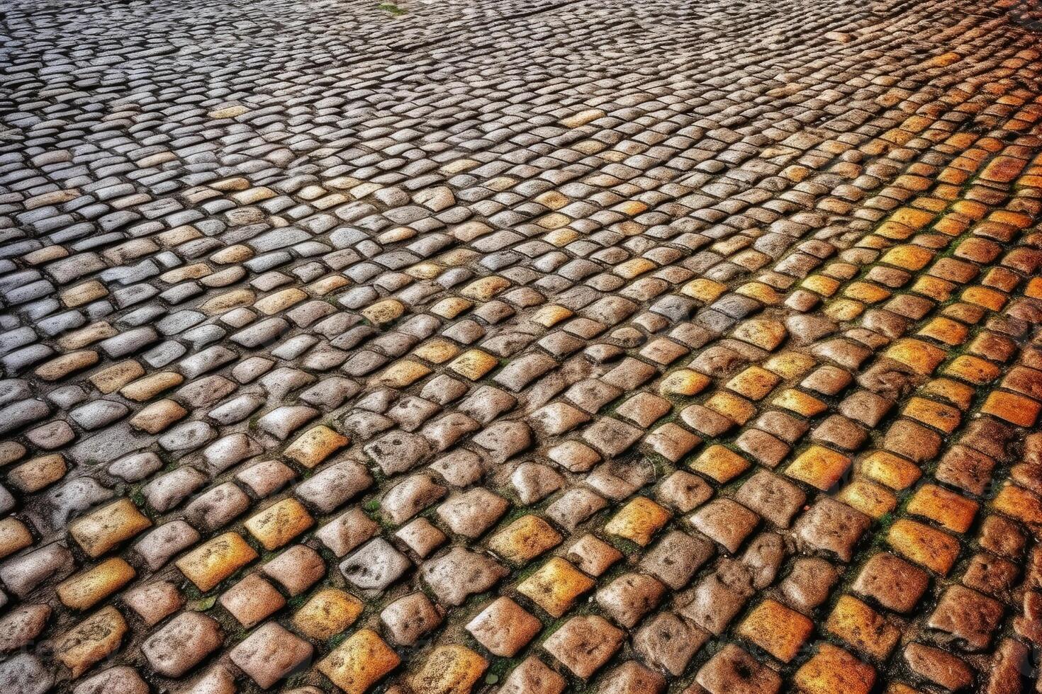 Old historical cobblestone road background texture created with technology. photo