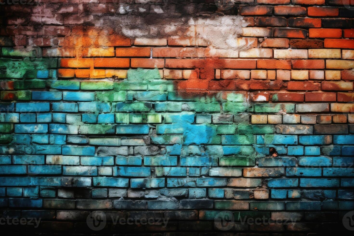 Colorful brick wall background texture created with technology. photo