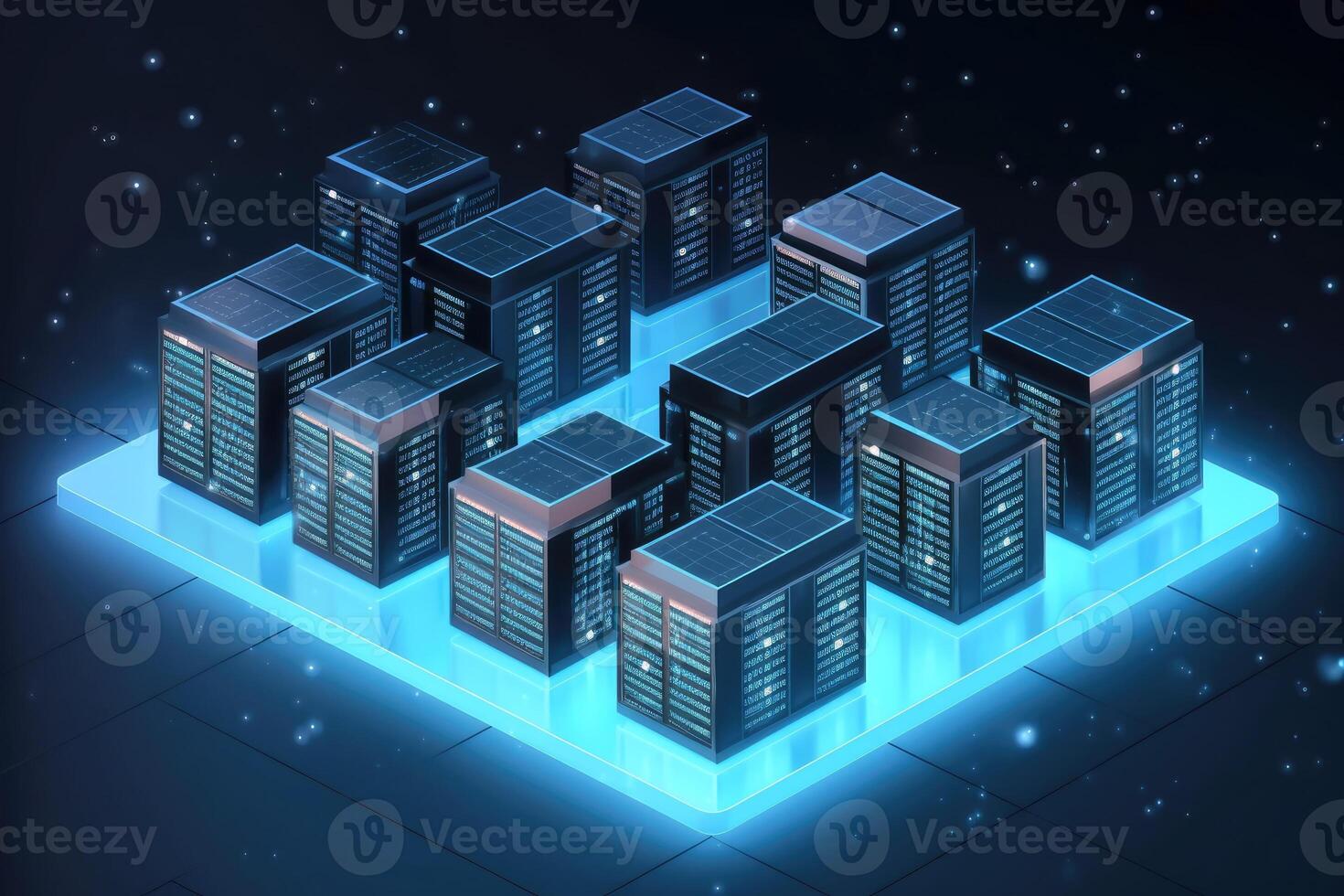 Big data center concept with cloud in a network created with technology. photo