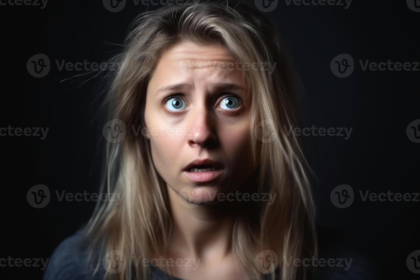 retrato de un aturdido mujer en estudio ligero creado con generativo ai tecnología. foto