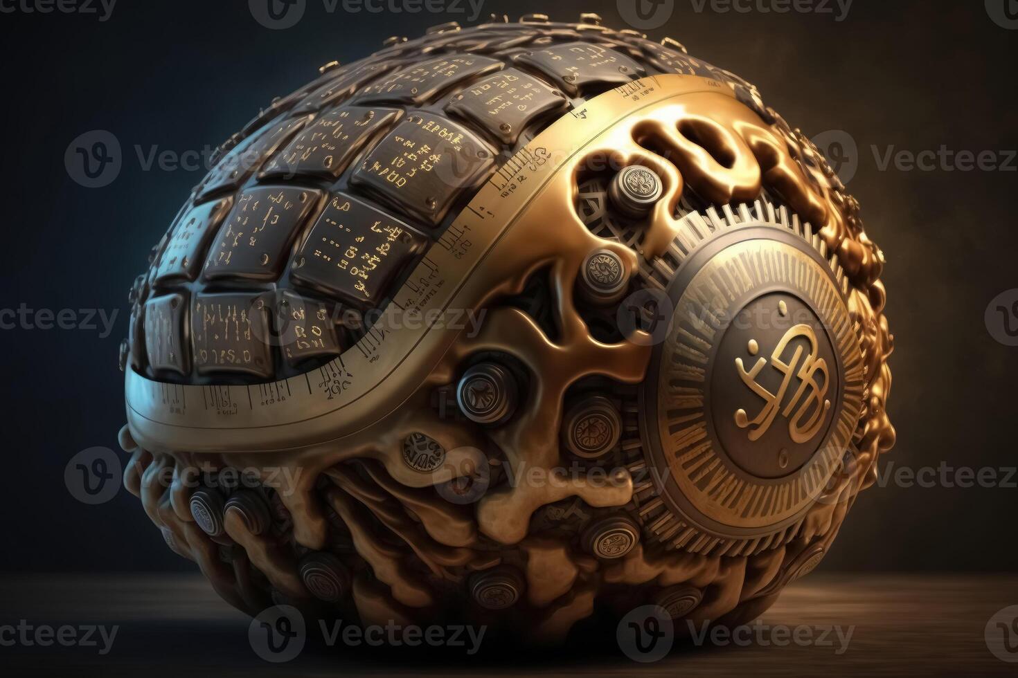 A brain that calculates artificial intelligence - steampunk look created with technology. photo