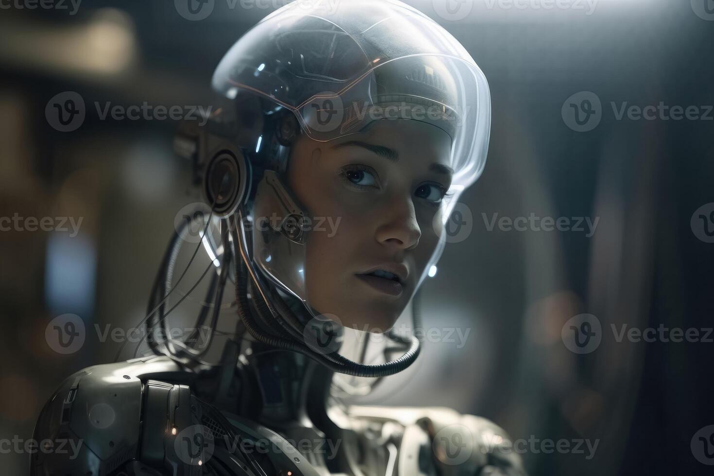 A female human 500 years in the future created with technology. photo