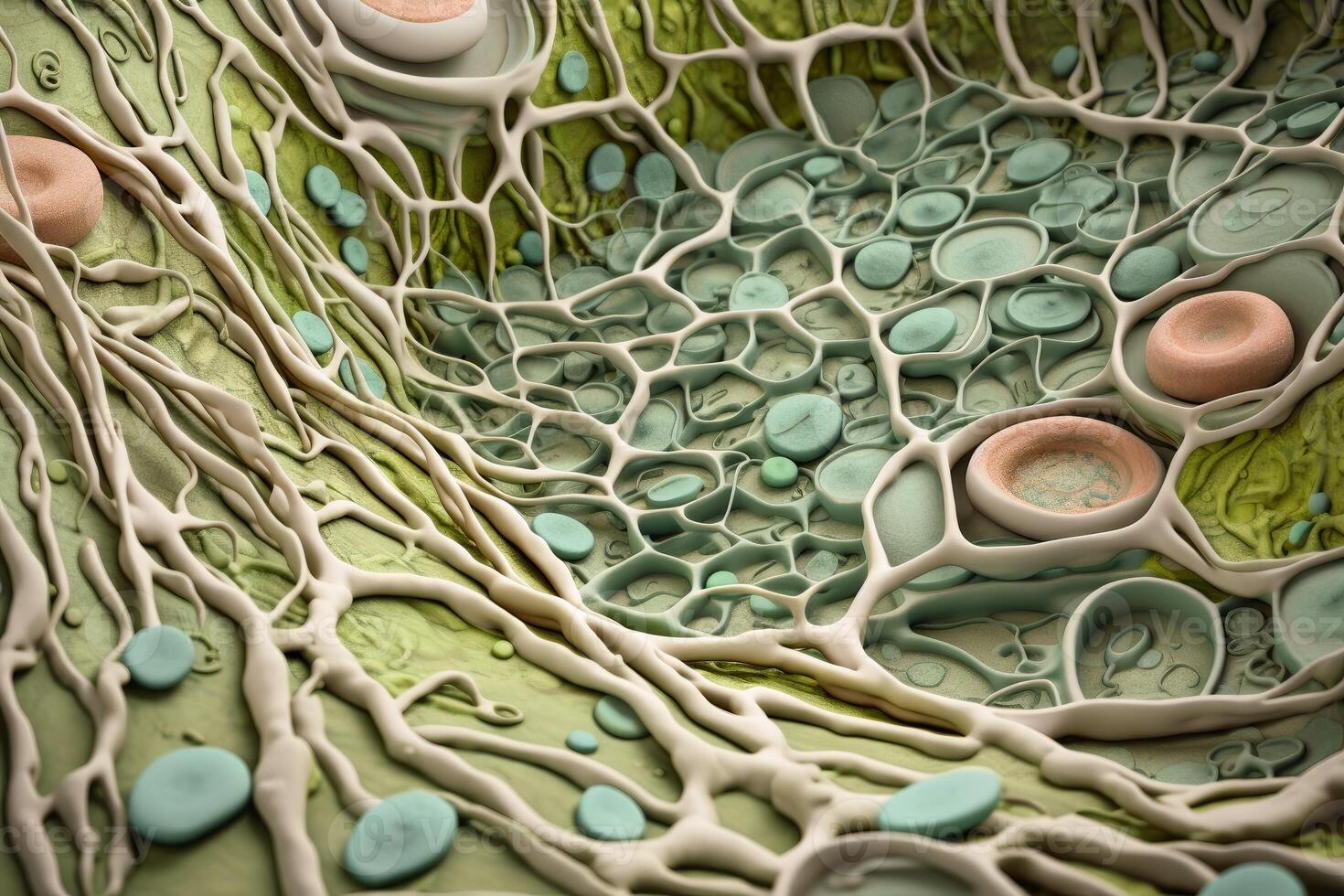 Closeup of plant cell structures background created with technology. photo