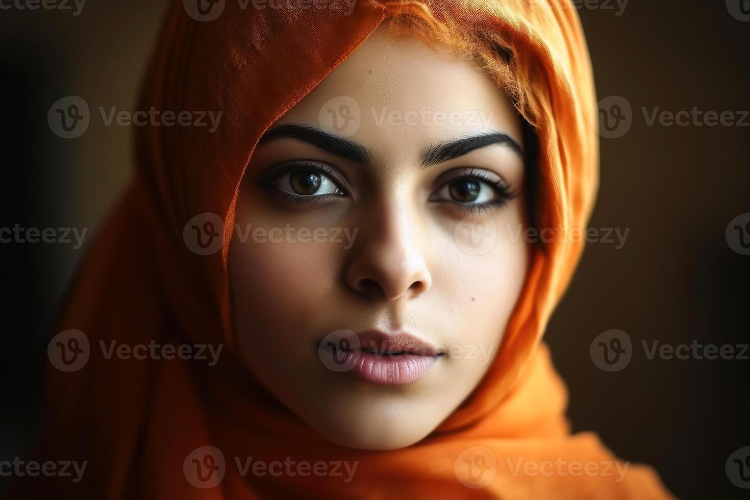 Close up view of a young woman with a headscarf created with technology. photo