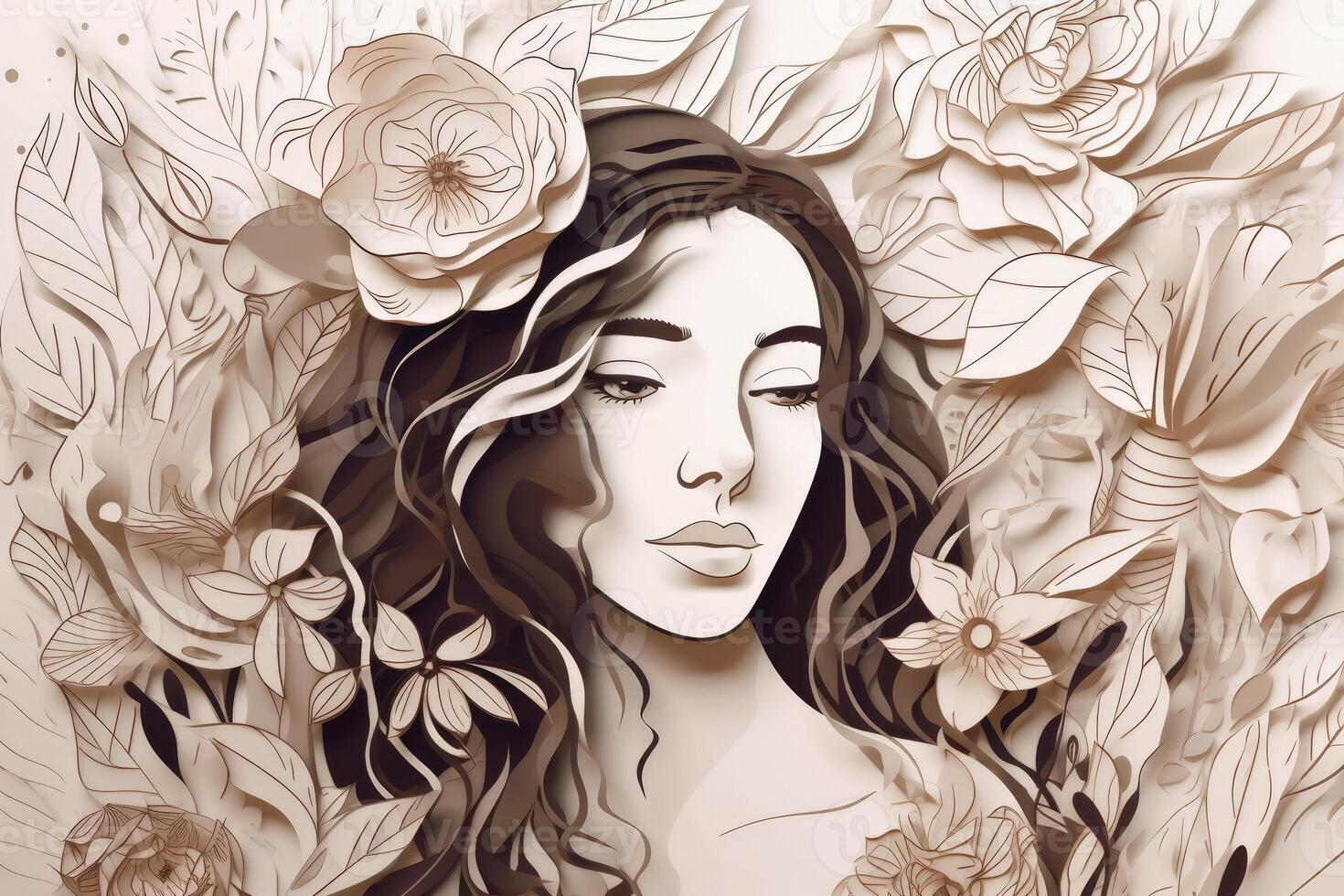 Portrait of a beautiful woman in paper style created with technology. photo