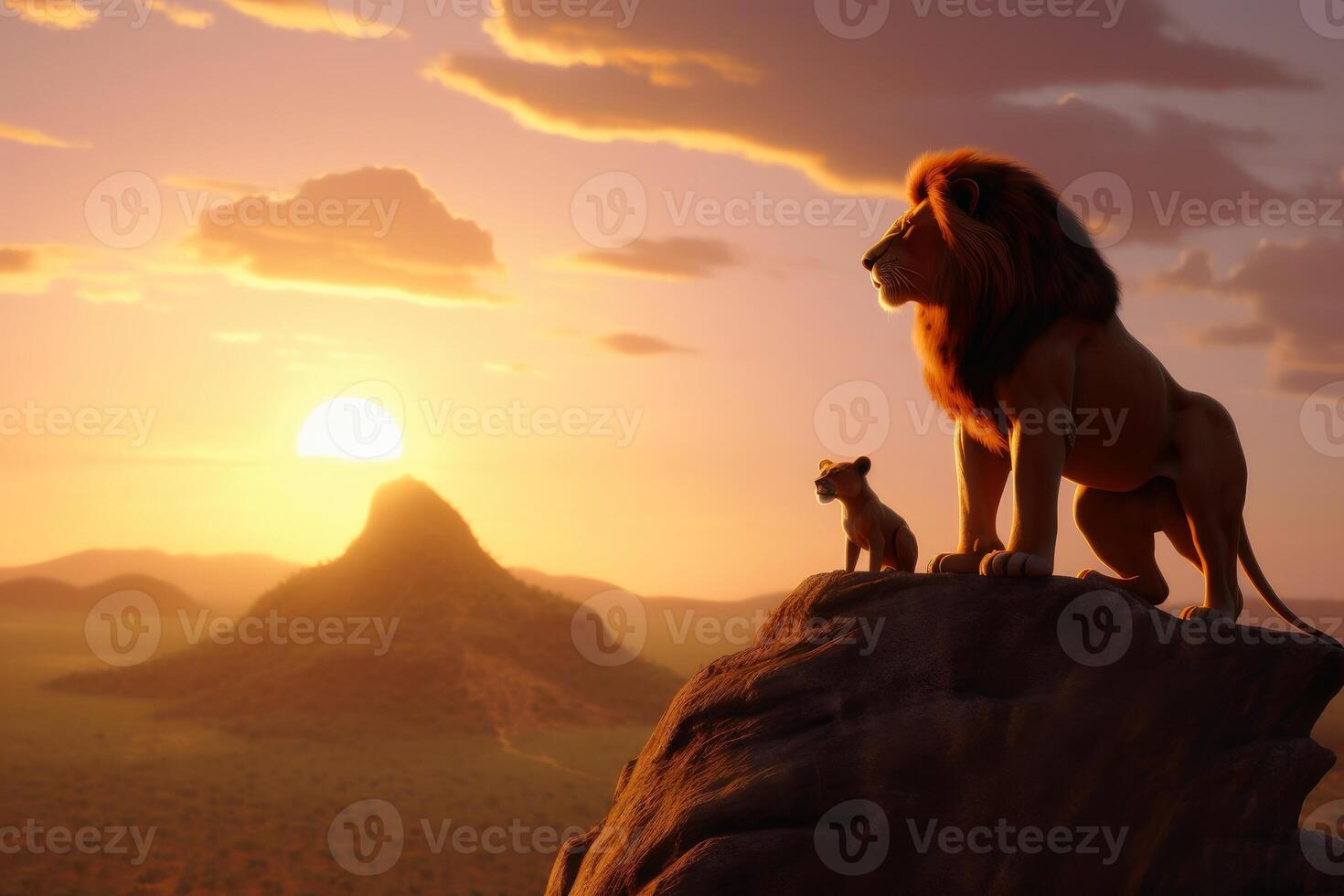 The Lion King sunset view created with technology. photo