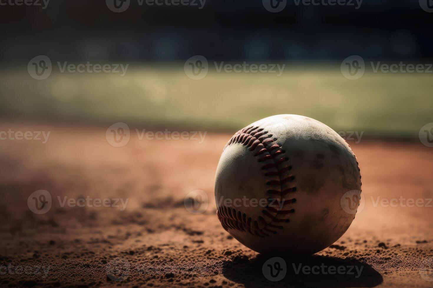 Close up of a baseball with a playfield background created with technology. photo