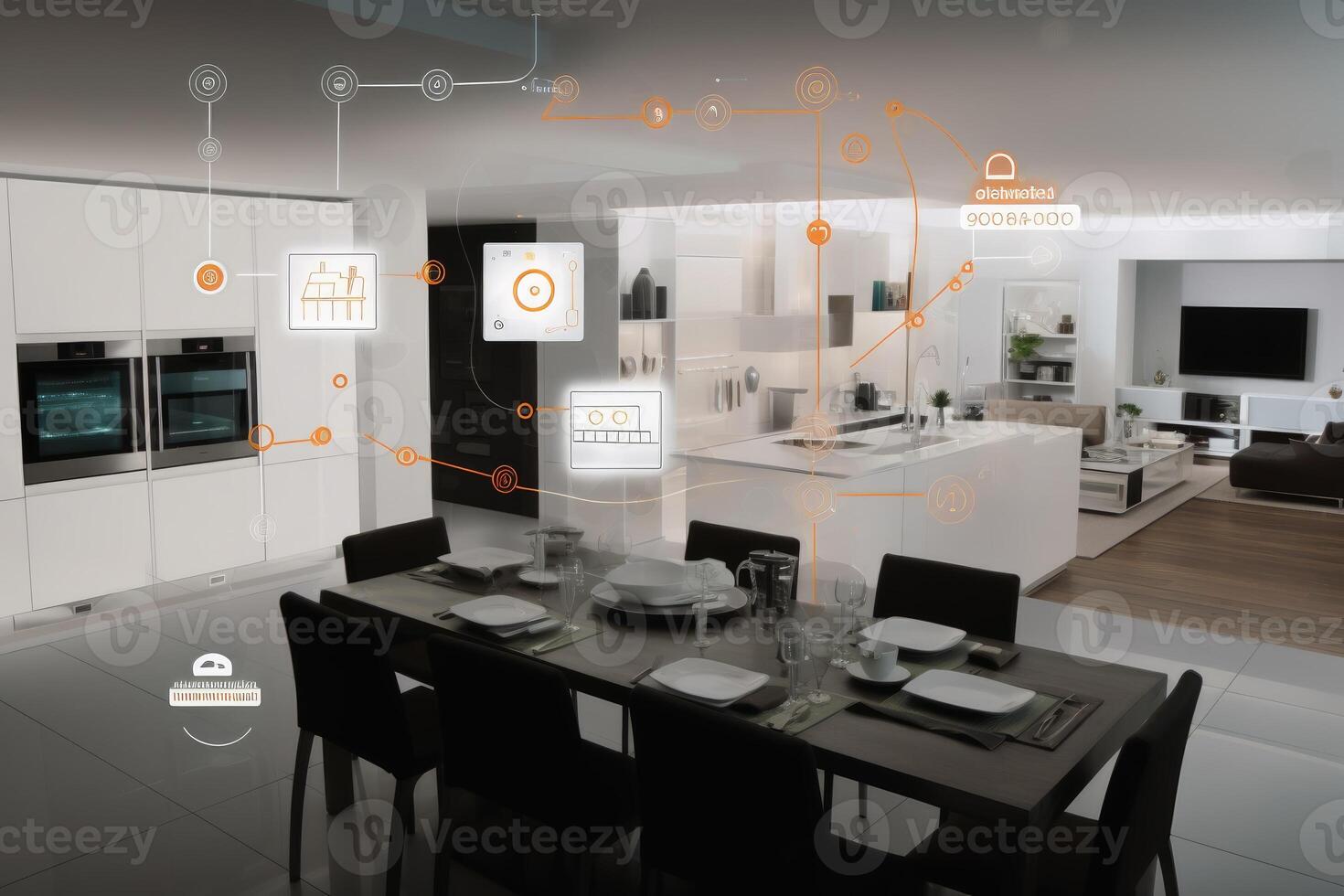 Smart home technology inside a house created with technology. photo