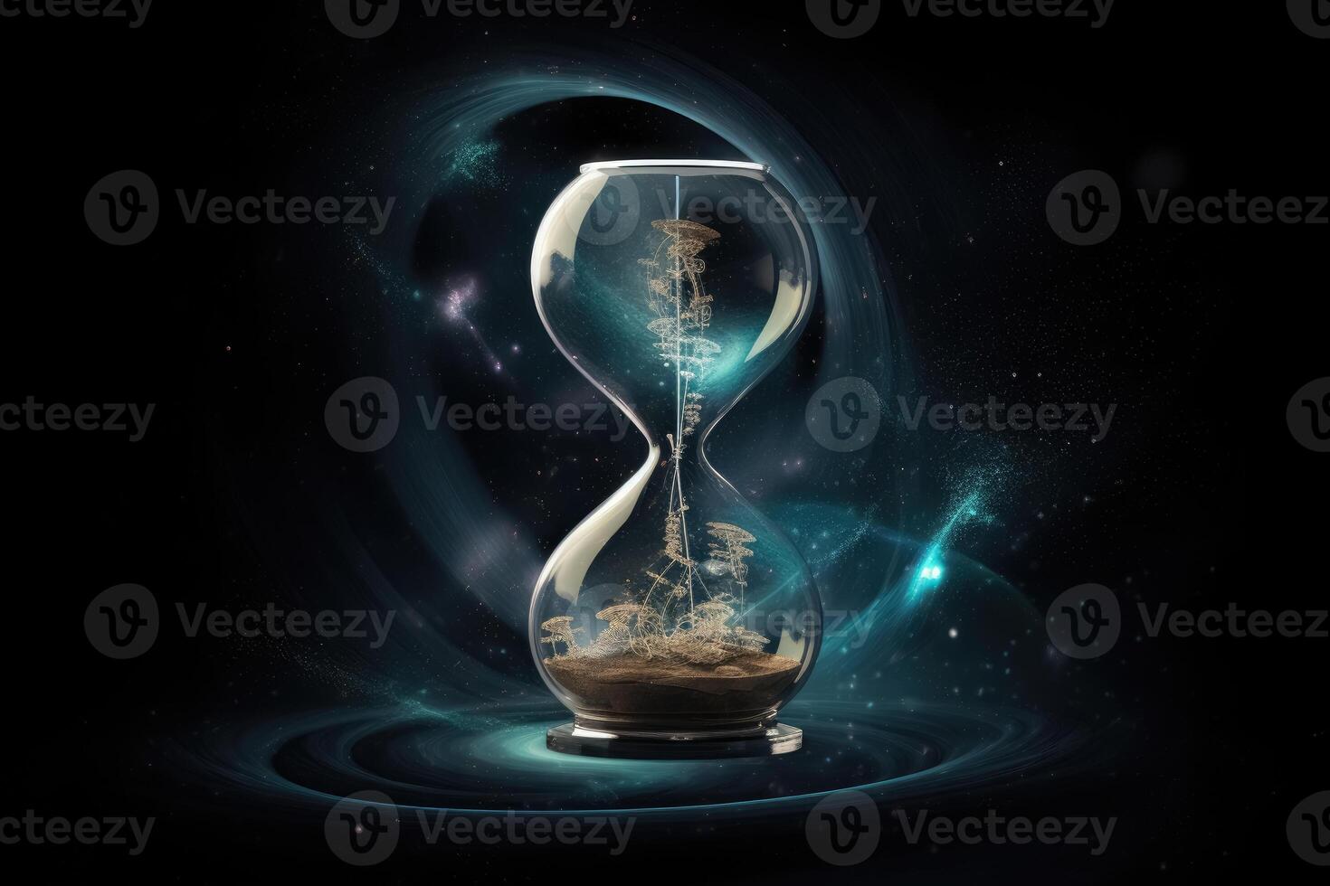 The concept of space and time in the theory of reality created with technology. photo