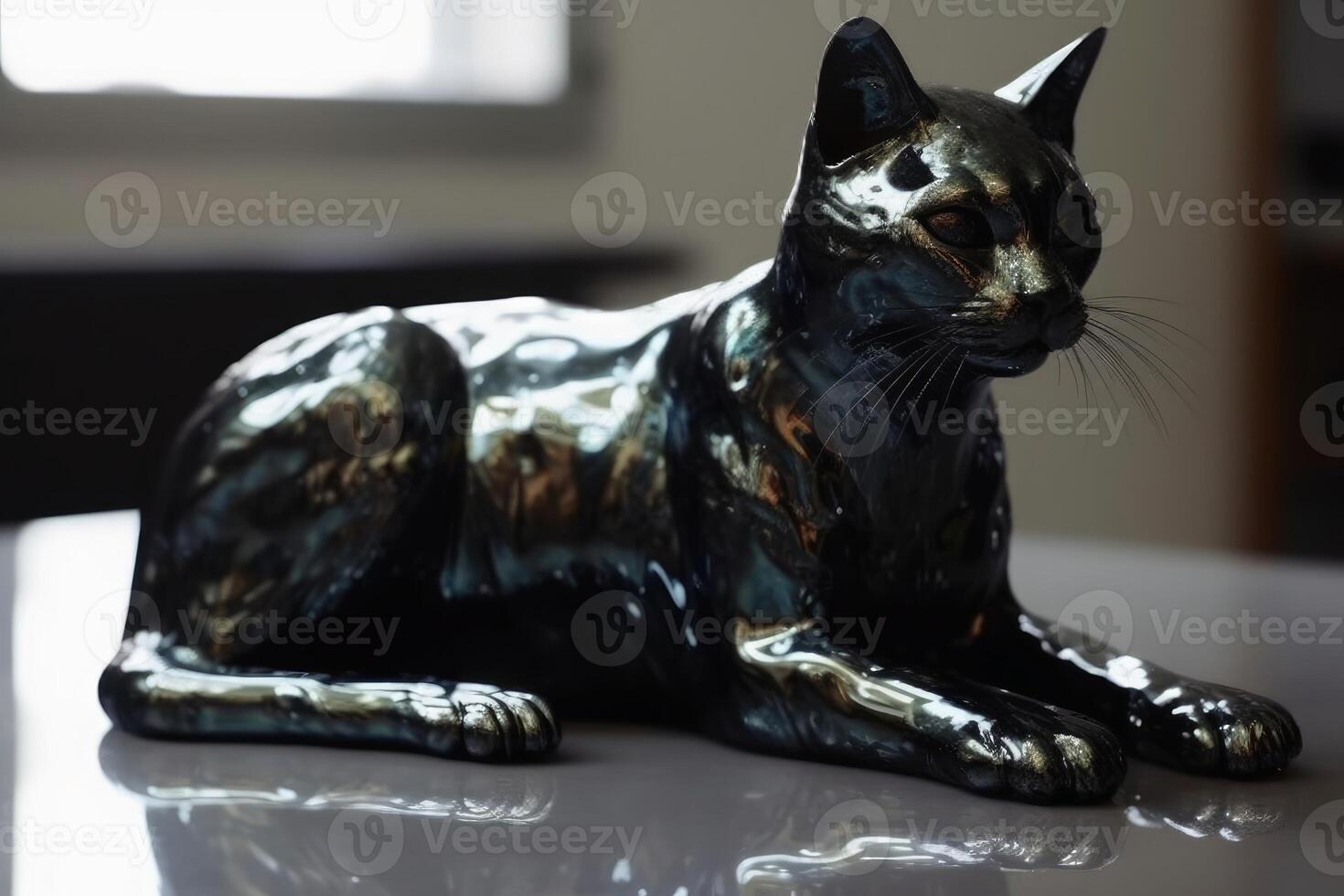 A cat made of liquid mercury created with technology. photo