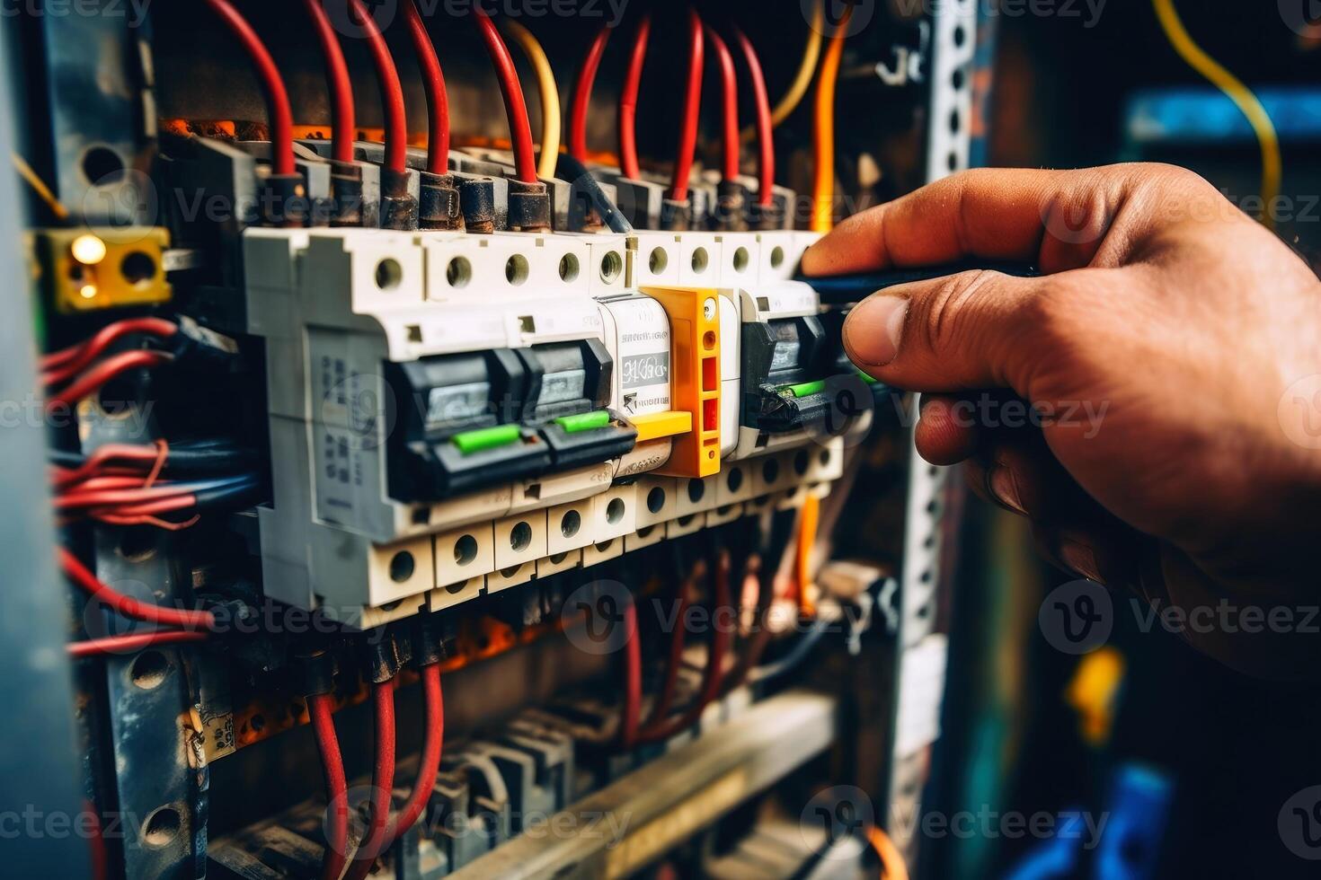 An electrician during a repair created with technology. photo