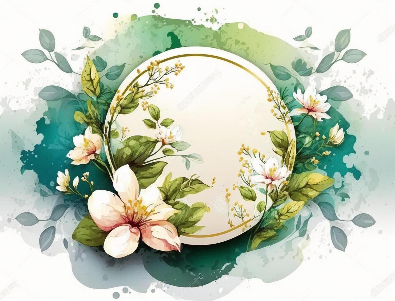 Floral Greeting Card with garden flowers. Illustration on white in watercolor style. photo