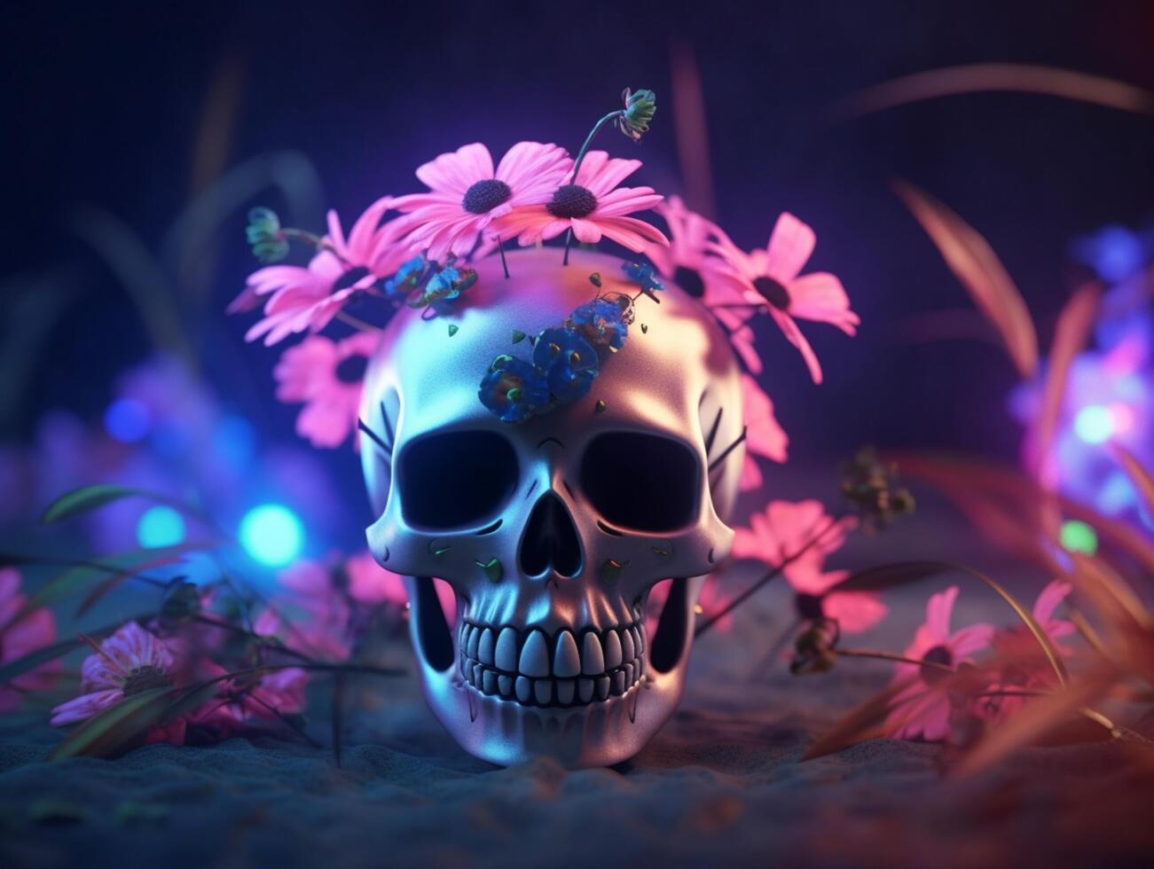 Flowery skull illustration, photo