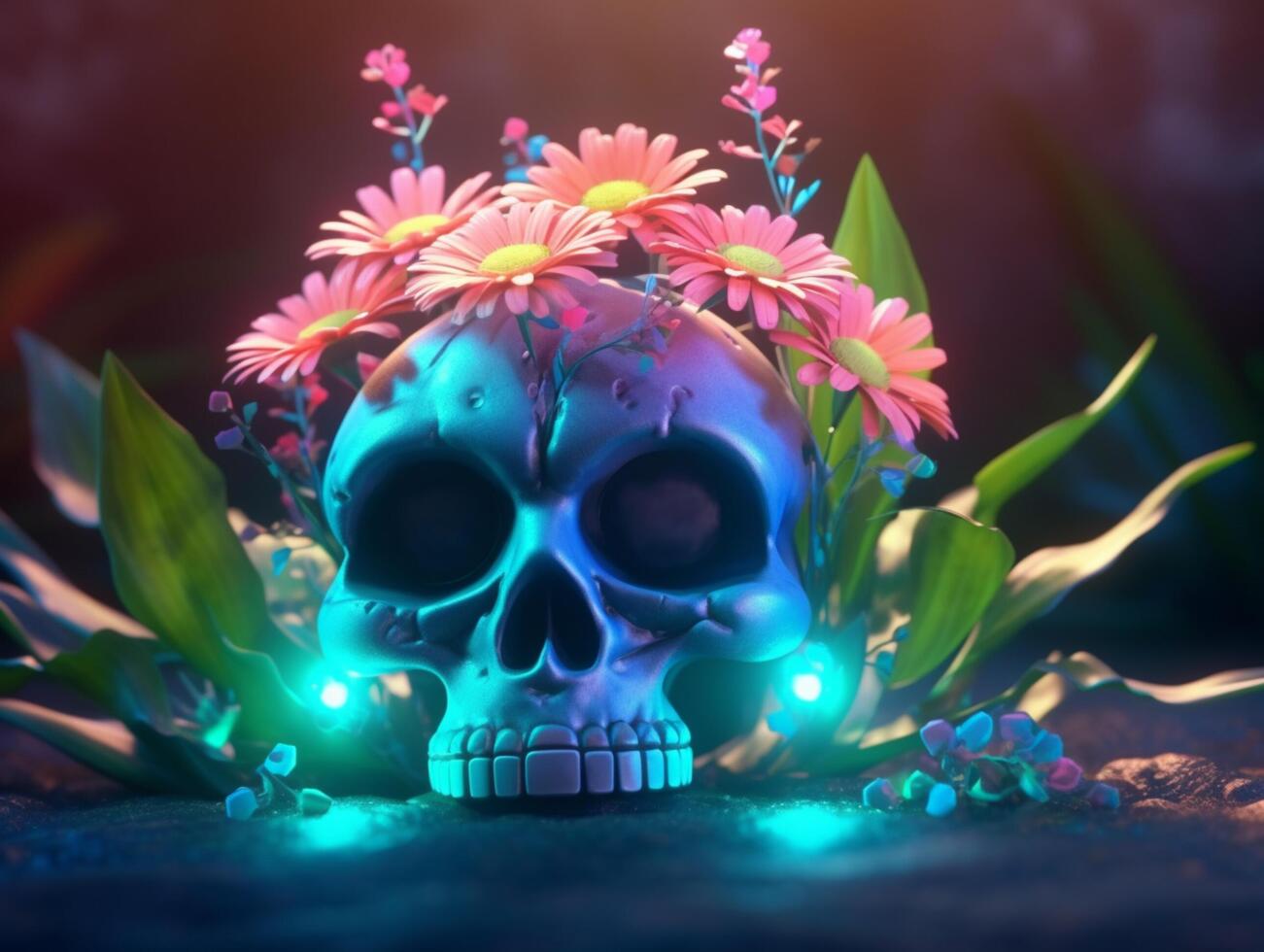 Flowery skull illustration, photo