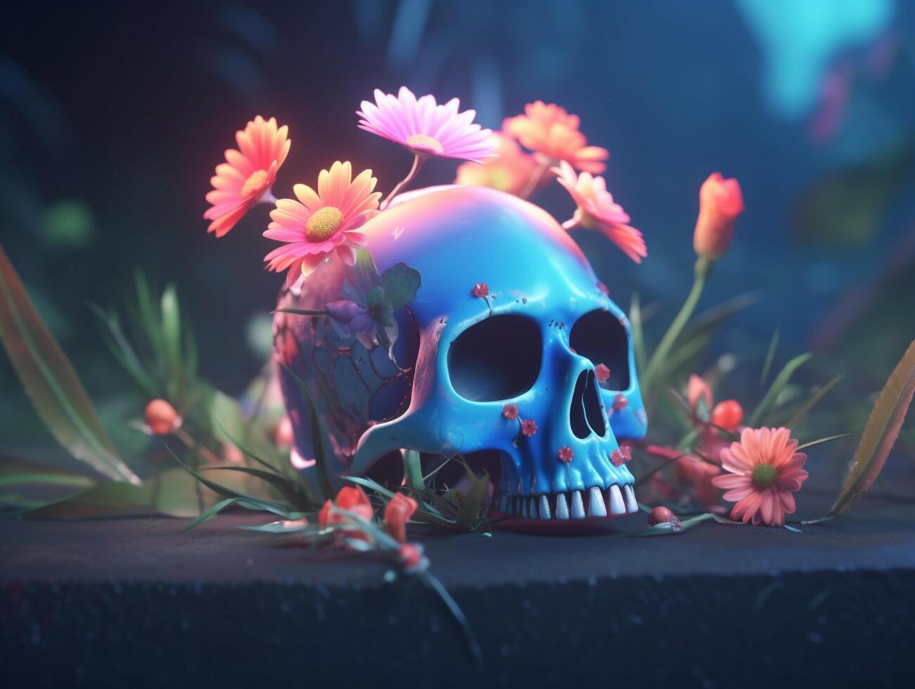 Flowery skull illustration, photo