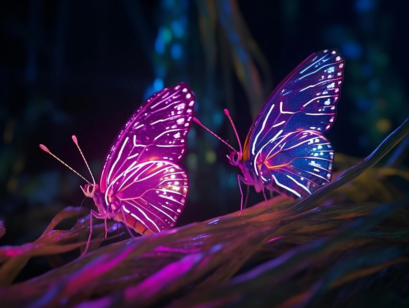 Neon butterflies, aesthetic photo